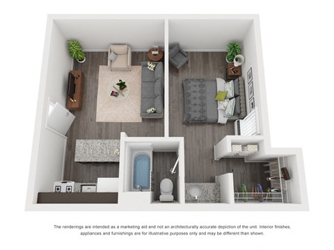 Floor plan for studio, 1 bath, 500 sqft